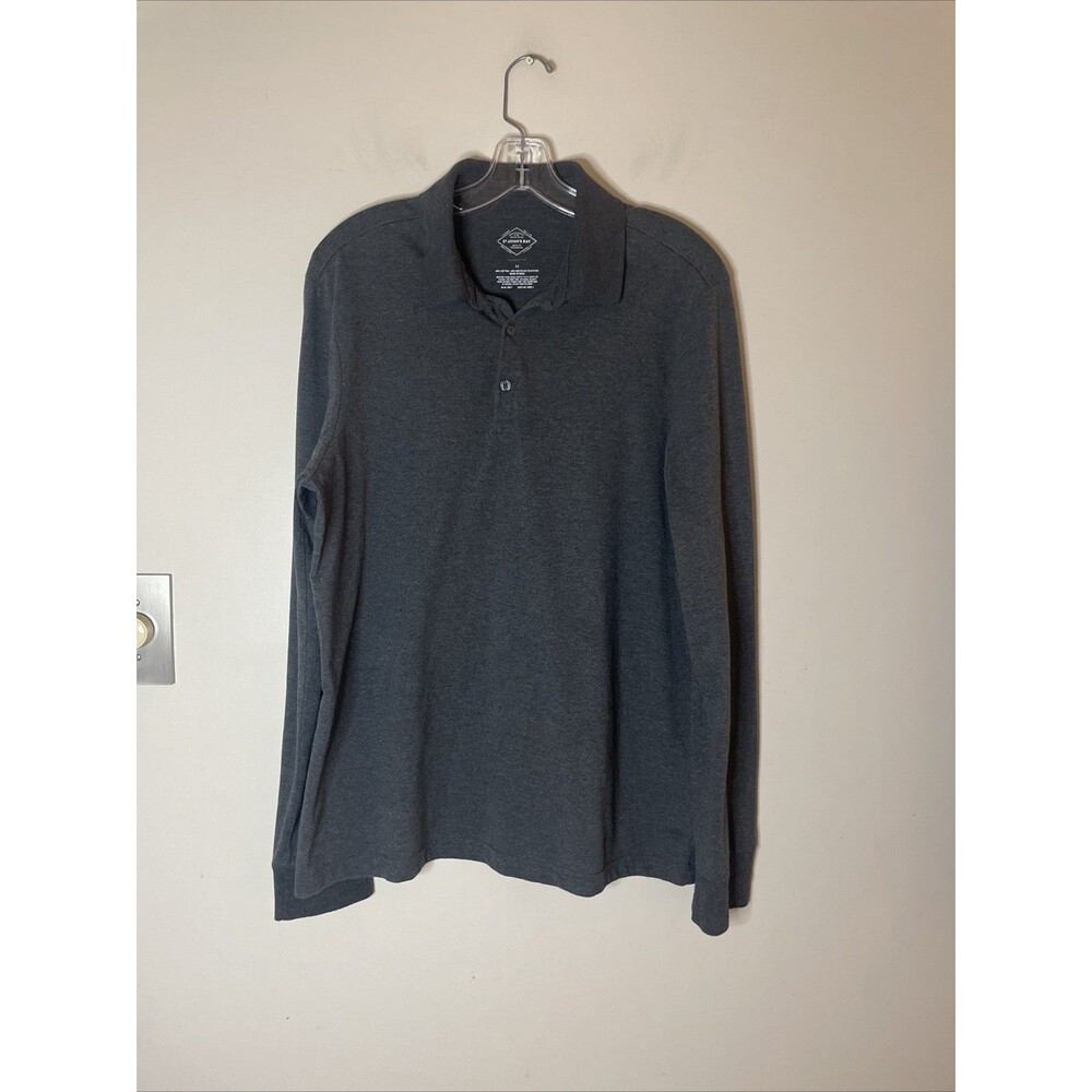 St. John’s Bay Men’s Polo Long Sleeve Shirt Gray Cotton, Recycled Polyester M